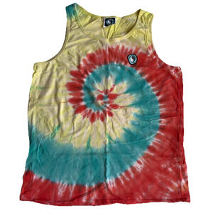 T&C Surf Hawaii Tank Top Tie Dye Swirl Size Large Retro Beach 90s Y2K Boho Patch